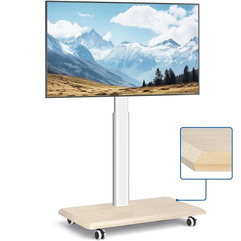 Rfiver テレビスタンドホワイト 壁寄せテレビスタンド キャスター付き tvスタンド 27～60インチ対応 テレビ台 移動式 ラック回転 高さ調整可能 木製ベース 耐荷重35kg VESA400x