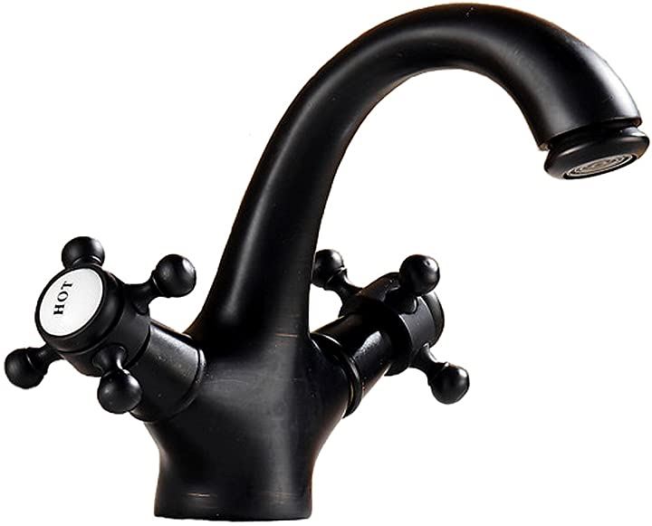洗面用 アンティーク 混合水栓 蛇口 2ハンドル レトロ 洗面台 手洗いボウル クロスハンドル SK88(ブラック)