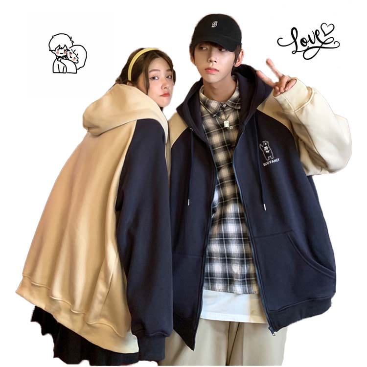 【即納】2着セット ペア カップル ジャケット 小熊 韓国 ペアルック パーカー 裏起毛なし 薄手 秋冬春 ペアお揃い カーデ 派手 恋人 夫婦 ジップパーカー レディース メンズ ファション 記念日