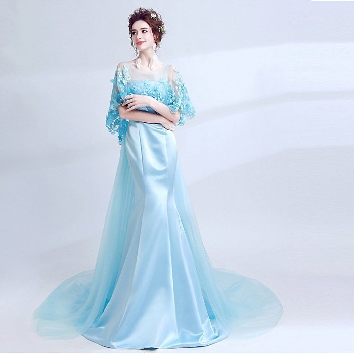 カラードレス 演奏会用ドレス パーティードレス ロングドレス ウェディングドレス 発表会 結婚式 ピアノ 二次会 ドレス 前撮り 結婚式 花嫁 ボレロ　トレーンドレス