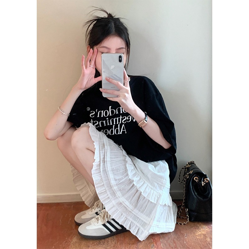 【1つ買うと10つ無料】バレエスタイルの白いふわふわスカート女性秋の小さなスカートスイートスカートスイートスカートスカートスカート