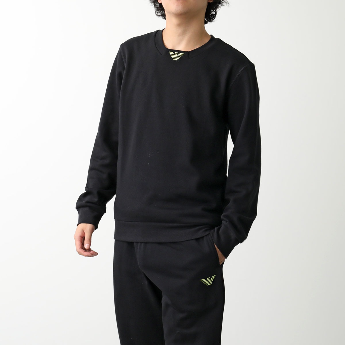 EMPORIO ARMANI UNDER WEAR エンポリオアルマーニ セットアップ 112116 4F571 メンズ スウェット トレーナー+パンツ ロゴ 00020/BLACK