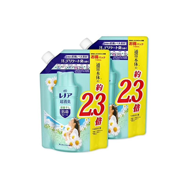 即納まとめ買い レノア 超消臭 抗菌ビーズ 部屋干し 花とおひさまの香り つめかえ用 特大 1 120mL 2個