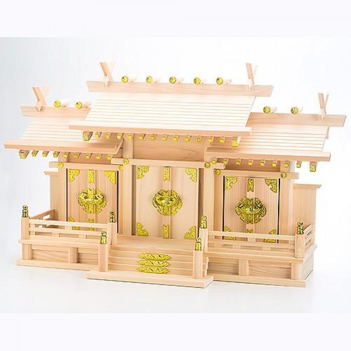 【お取り寄せ～2週間】静岡木工 神棚の里 屋根違い三社　和（大） 神棚