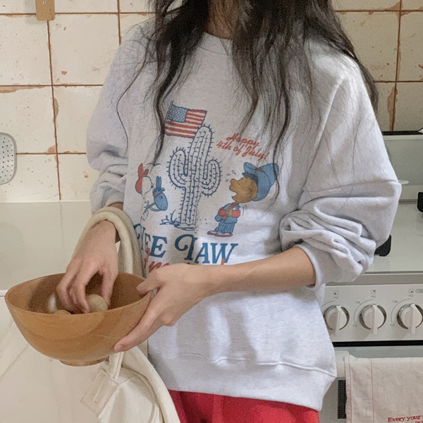 韓国ファッション ディズニー正規品 スヌーピー ルーズフィット コットン マンツーマンTシャツ