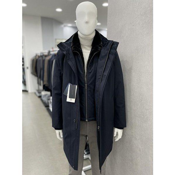 男性 冬 モーファー ウサギ レックスファー カラー 取り外し可能 プレミアム グースダウン パディング コート型 ジャンパー 2カラー_JK