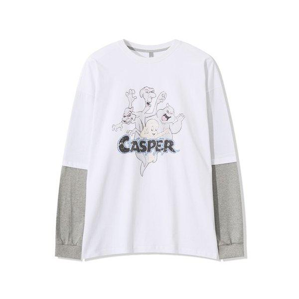 メンズ ゴースト プリント レイヤード 長袖Tシャツ AC-TSA-Q062-アイボリー