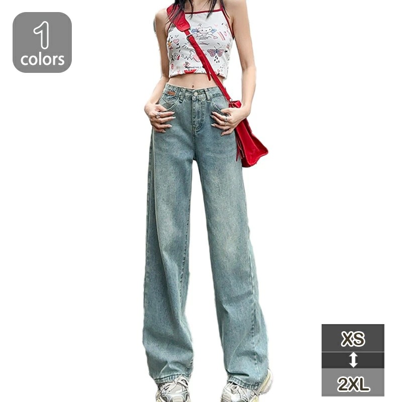 デニム レディース ワイドパンツ 春 夏 秋 冬 ジーンズ カジュアル ストレート ワイド ロング丈 パンツ ボトムス 可愛い お洒落 無地 シンプル ストリート 楽ちん リラックス 大人 女性 オフ