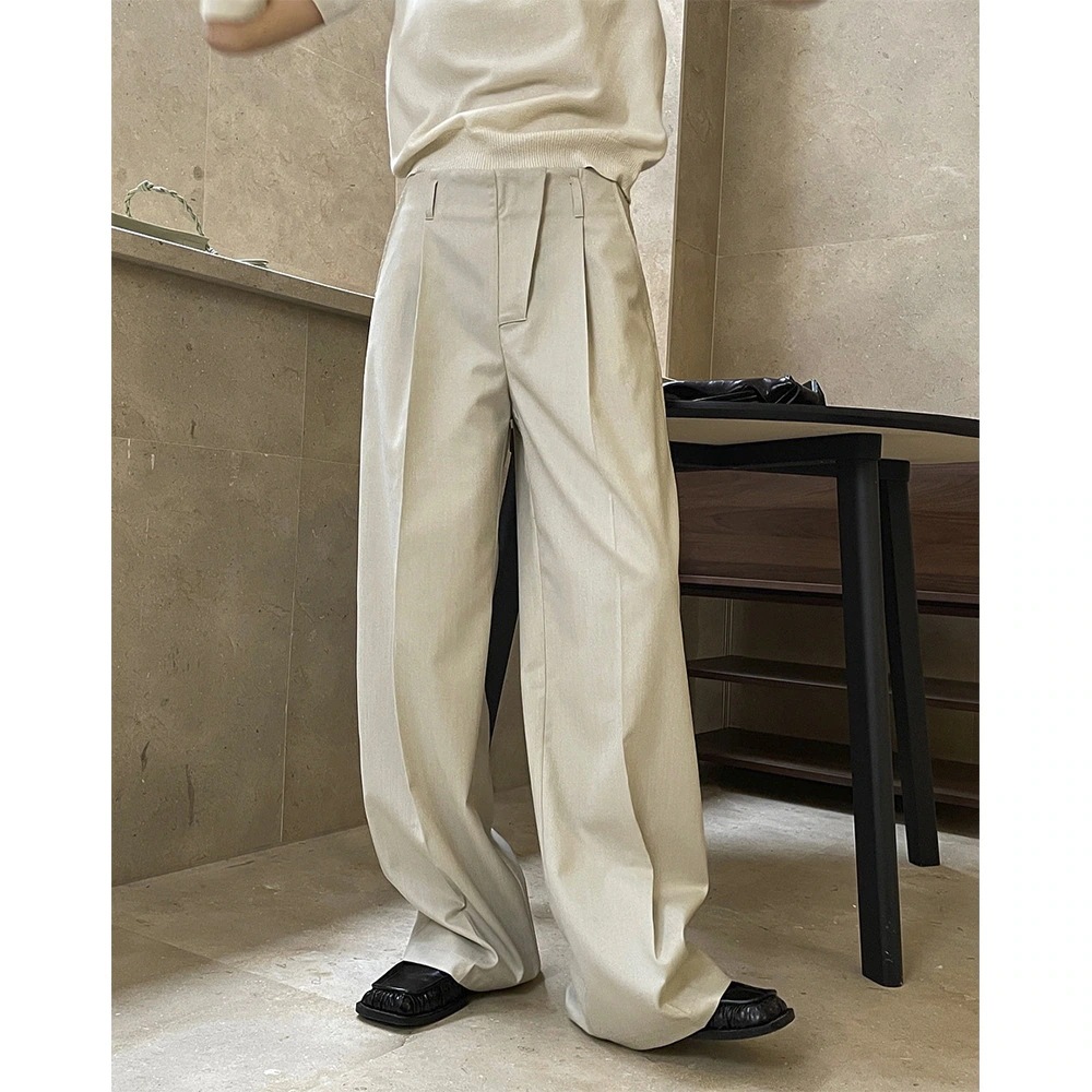 デザイナースタイルの新しい韓国版非対称斜めラペルスーツパンツルーズハイウエストワイドレッグドレープパンツ女性