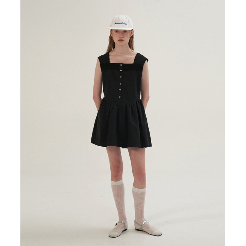 サムウェアバターメイレースミニドレス-ブラック