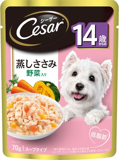 シーザー ドッグフード パウチ 14歳からの 蒸しささみ 野菜入り シニア犬用 70G×160袋 (ケース販売)