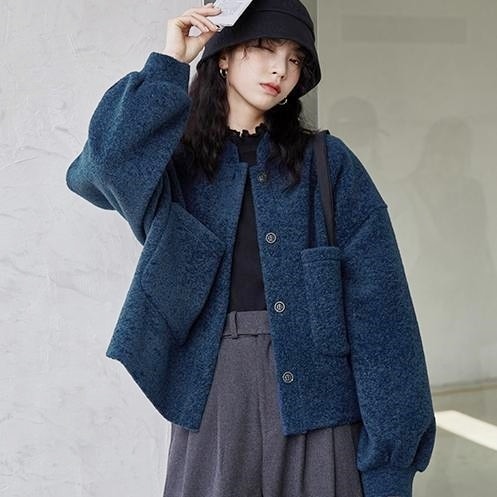 アウター コート ブルゾン ショート丈 長袖 大人女子 こなれ感 ラフ ボーイッシュ ルーズ 個性的 ネイビー S M L エレガント マニッシュ クール モード系 メンズライク ジャケット