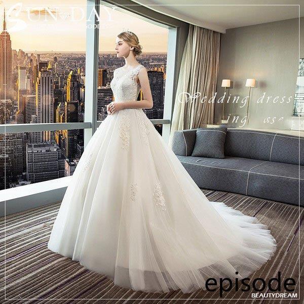 ウェディングドレス ウェディングドレス白 パーティードレス ノースリーブ 花嫁ロングドレス 結婚式 トレーンライン 二次会 エレガント お呼ばれ 挙式hs5488