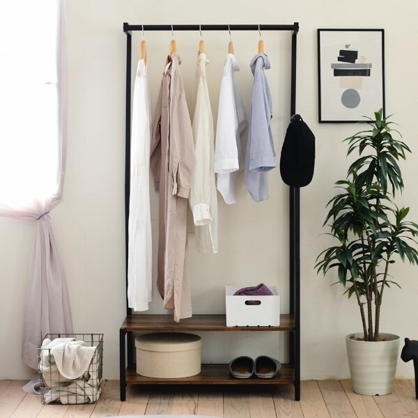 ハンガーラック 棚付 インダストリアル調 ELVIS 約幅76cm