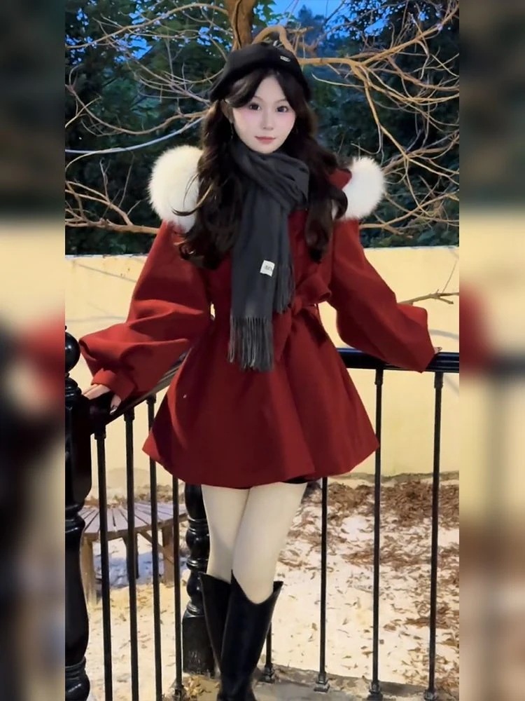 【急速出荷!】サンタコスプレ 冬 コットン レッド コート レディース クリスマス 新年 中わた入り 厚手ツイード ジャケット 韓国