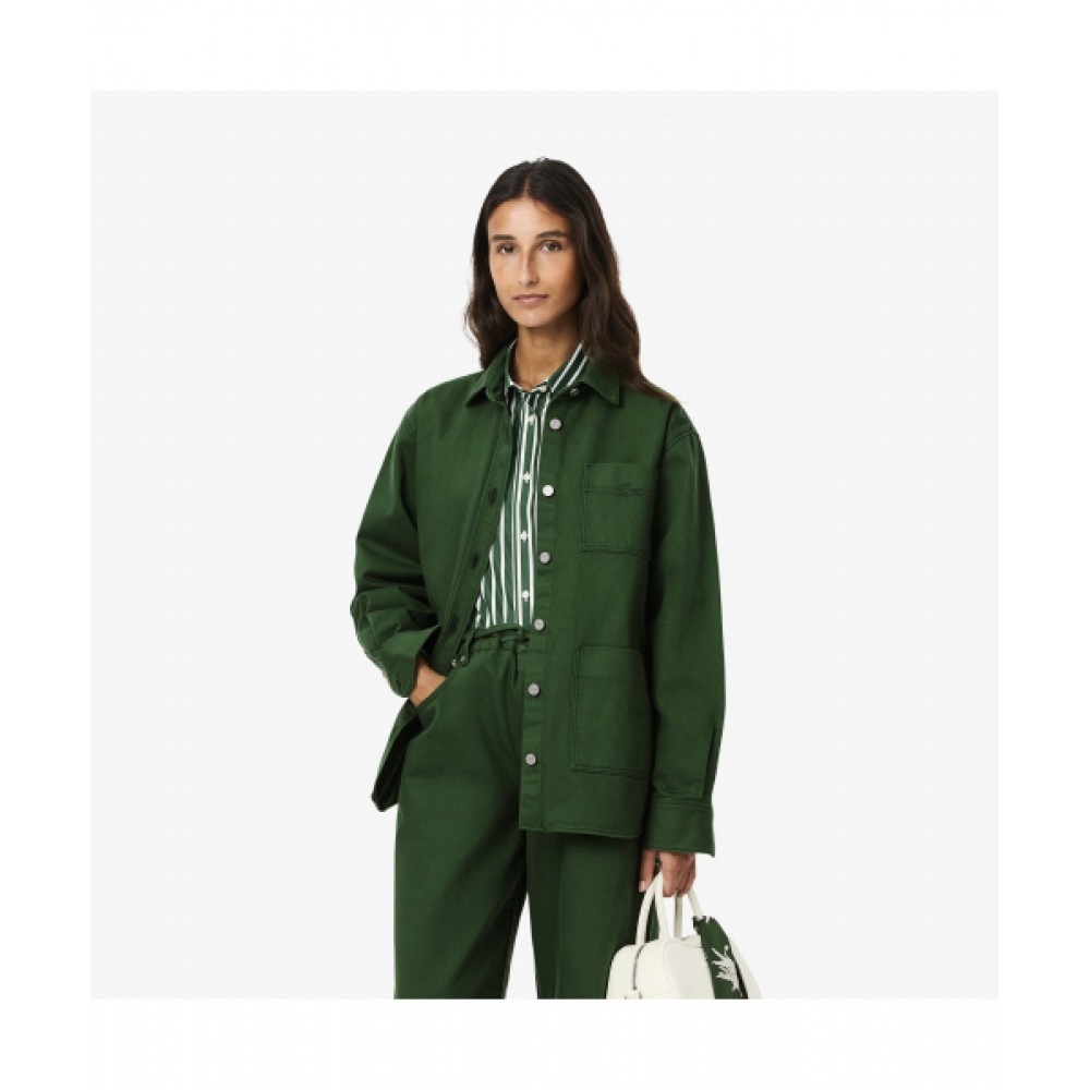 LACOSTE レディースオーバーサイズカラーデニムシャツジャケット [グリーン]