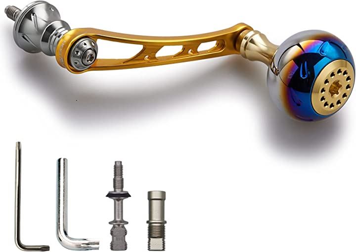 56mm リール ハンドル 30mmノブ搭載 シマノ SHIMANO ダイワ DAIWA 通用 スピニングリール Aurora Series( ゴールド(ノブ)＆深金色(ハンドル))