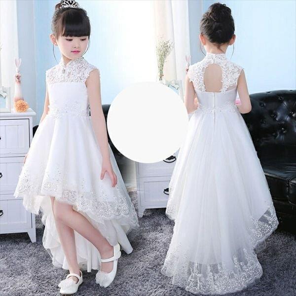 ピアノ発表会 ドレス 中学生 ワンピース ジュニアドレス 七五三 子供 ドレス ホワイト 白 キッズドレス 女の子 立ち襟 フォーマル バイオリン ピアノコンクール