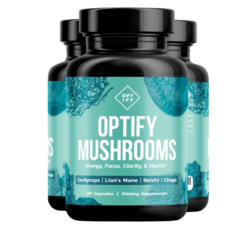 OPTIFY Mushroom Supplement - Max Strength 4X Extract Lions Mane Cordyceps Reishi Chaga - Immune S