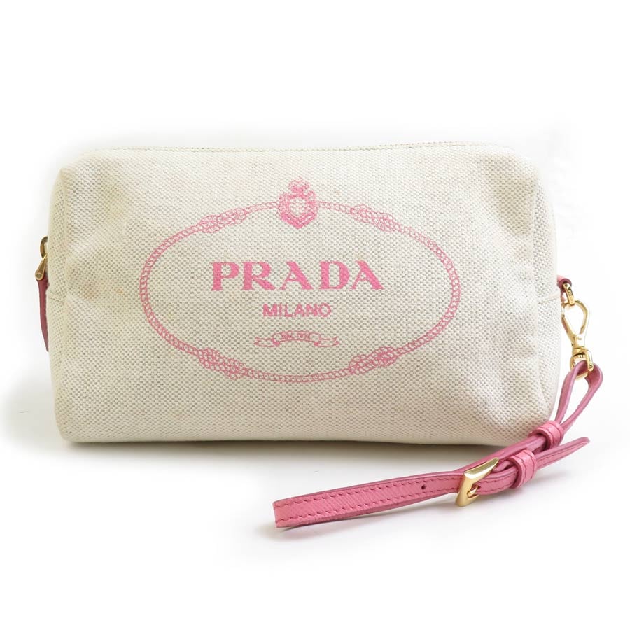 プラダ PRADA ポーチ キャンバス アイボリー×ピンク ユニセックス h31251a