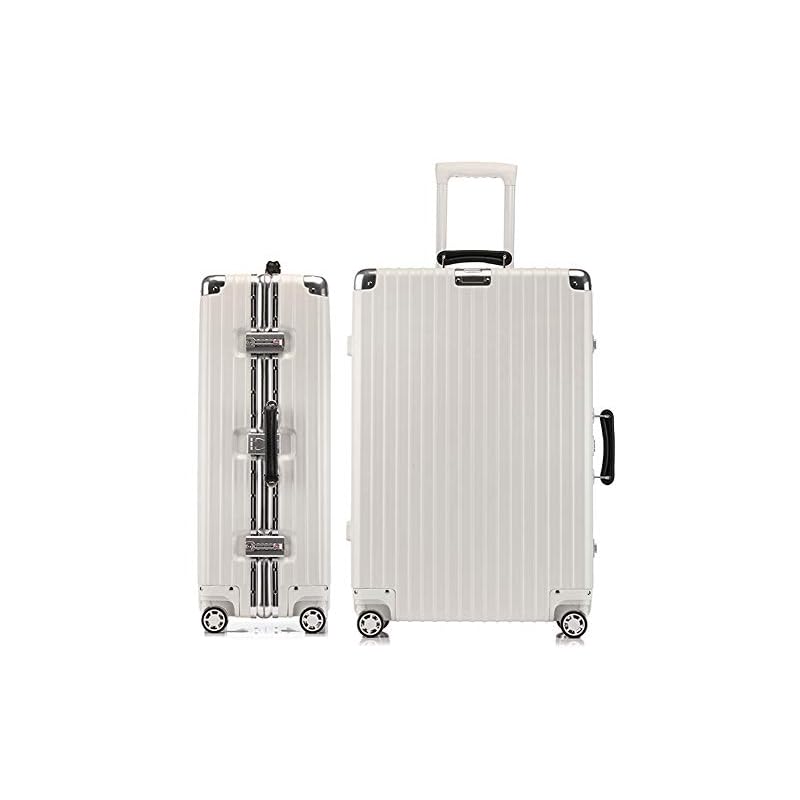 [lanbao] スーツケース アルミフレーム 軽量 キャリーケース 耐衝撃 キャリーケース 機内持込 キャリーバッグ 人気 大型 TSAロック付 静音 旅行出張スーツケース1608 (L, ホワイト