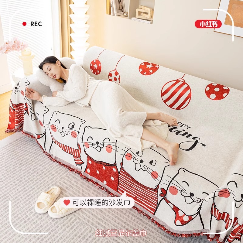漫画かわいいシェニールソファカバー布シンプルな北欧スタイル四季ユニバーサルダストブランケット三人姫ソファカバー