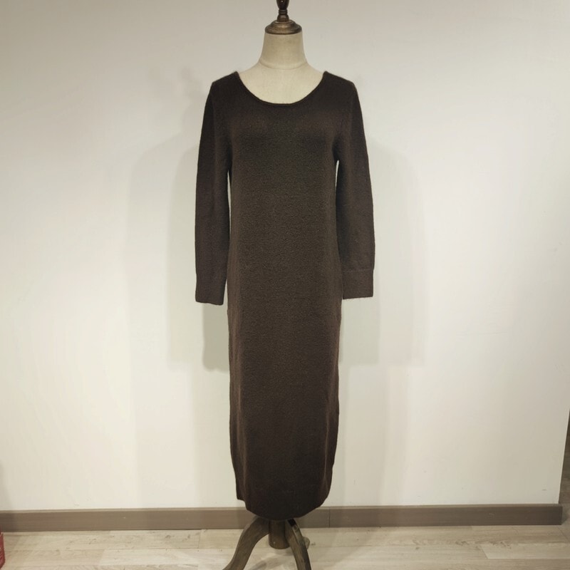 レディース ワンピース ロング 長袖 Aライン ポケット バックオープン 厚手 かわいい 大人可愛い きれいめ シンプル 上品 おしゃれ レトロ こなれ感 ラフ ガーリー ルーズ エレガント 主役級