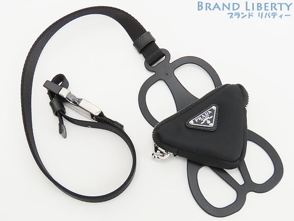 未使用プラダリナイロンネックストラップ付きスマートフォンホルダースマートフォンiPhoneショルダーポーチブラック1ZT05