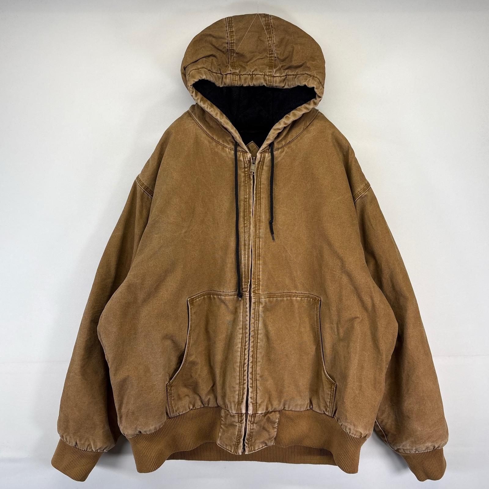 古着 FALLS CREEK ワークジャケット ダック アクティブジャケットタイプ 大きいサイズ フーディ 中綿 2XL ベージュ系 メンズ