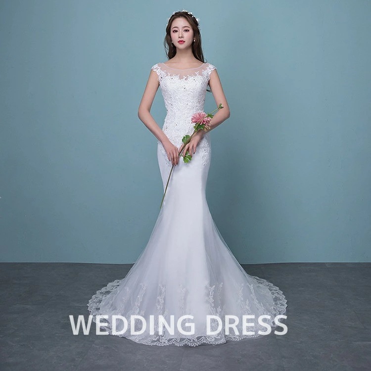 出血大サービス レディースドレス 花嫁ドレス ウェディングドレス 高級感 エレガント フィッシュテール ロングドレス レース イブニングドレス ホワイト 撮影 前撮り 後撮り ノースリーブ トレーン