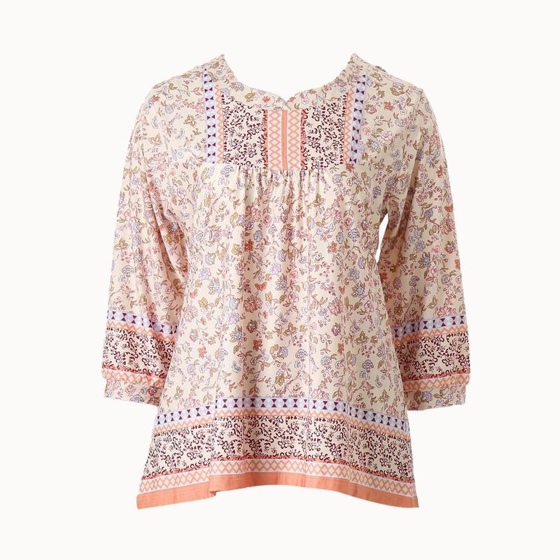 ポリスパン花ボーダー柄トップ 室内着トップス VEVS117WBETSG