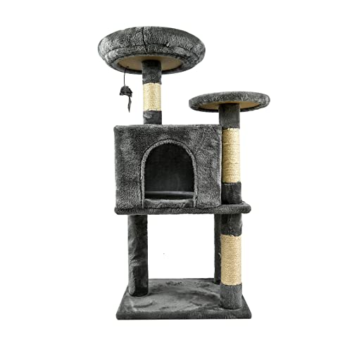 キャットタワー 猫タワー 据え置き 爪とぎ 階段 広いベッド ハンモック 多頭飼い 子猫 大型猫 部屋付き クッション 安定 転倒防止 取り付け簡単 (CT502,グレー） 5,919円