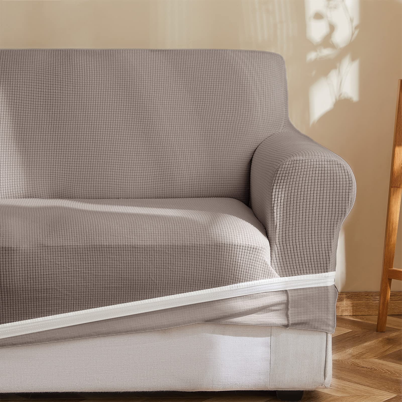 Topfinel ソファーカバー 2人掛け 肘付き 無地 北欧風 ストレッチ フィットタイプ 伸縮素材伸び良く 滑り止め 柔らかい 犬 猫 傷 防止 超便利 四季適用(タウプ)