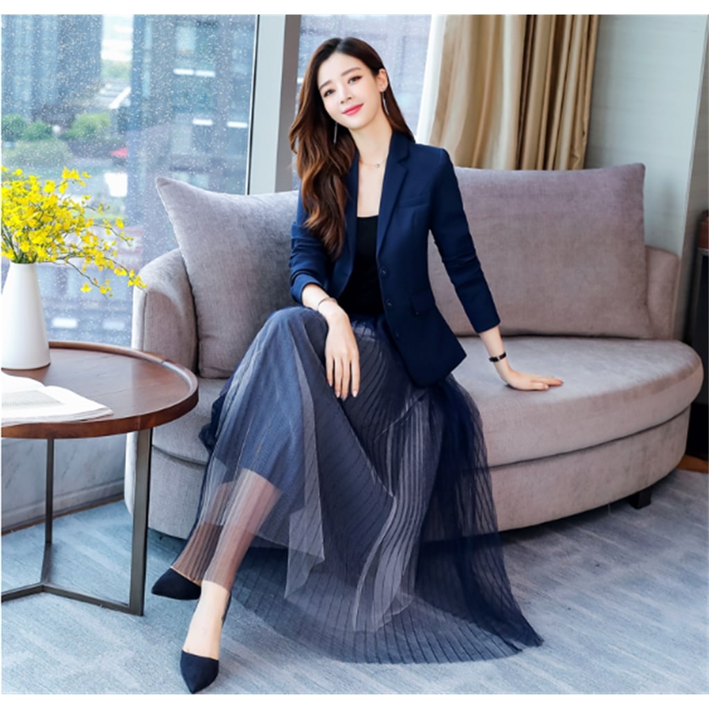 きれいめ ジャケット ワンピース セットアップ 上着 スーツ プリーツスカート フレアワンピース 膝下 ロング丈 ストレート プリーツ シフォン 切り替えデザイン 透け感 薄手 2点セット ツーピース