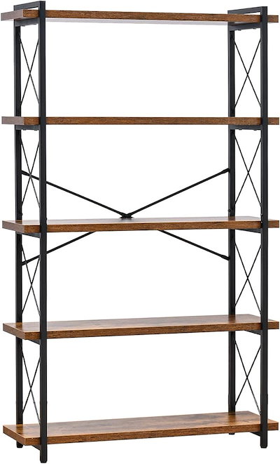 他サイト： ラック オープンシェルフ 収納 棚 おしゃれ 本棚 オープンラック キッチンラック 幅90cm 5段 リビングラック 木目調(古木色, 幅91x5段)の商品画像