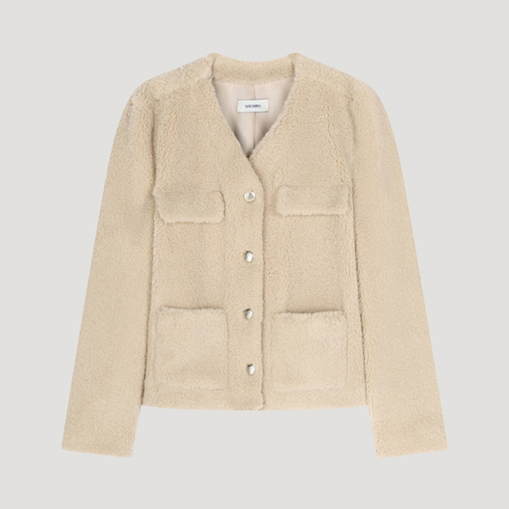 (シーズ・ミス) エコファー V ネックジャケット_SWUJKO42080_LB