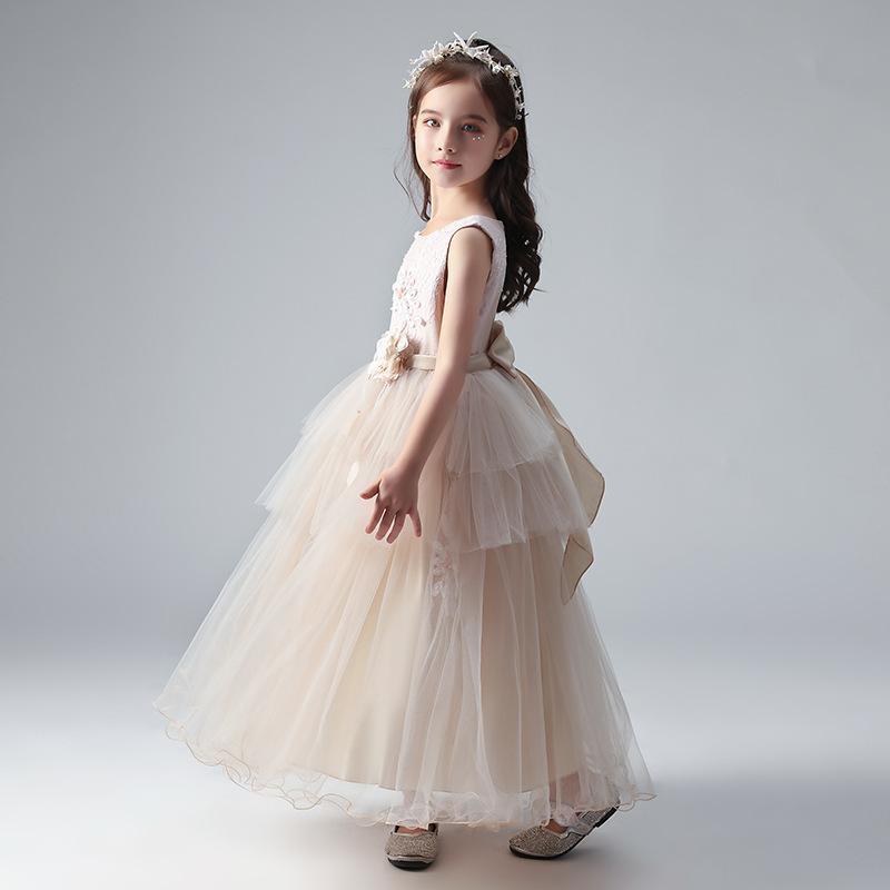子供ドレス ピアノ発表会 ロング 結婚式 キッズ フォーマルドレス 子どもドレス 七五三 ジュニアドレス ベージュ 110-160 2021モデル 新品