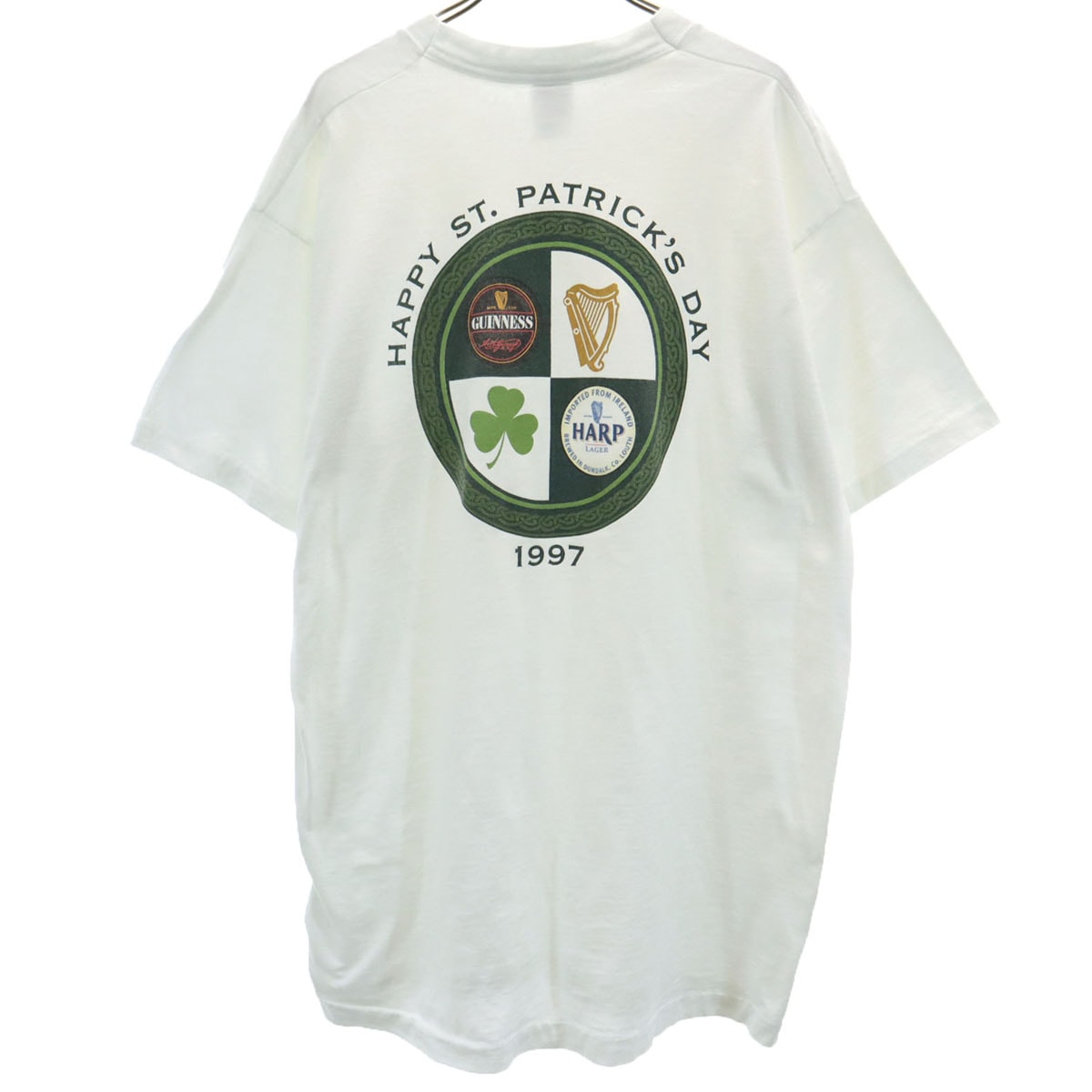 90s USA製 オールド バックプリント HAPPY ST. PATRICKS DAY 半袖 Tシャツ XL ホワイト シングルステッチ メンズ 古着 5,410円
