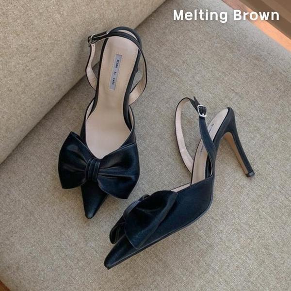 女性 ポインテッドトゥ ビッグリボン スリングバック ヒール 9cm