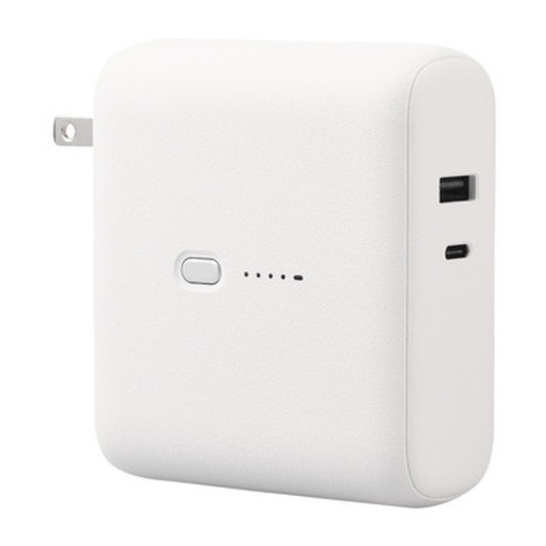 DE-AC07-10000WF ホワイトフェイス モバイルバッテリー (コンセント一体型 10000mAh 大容量 PD 20W 高速充電 2台同時充電可) メーカー直送