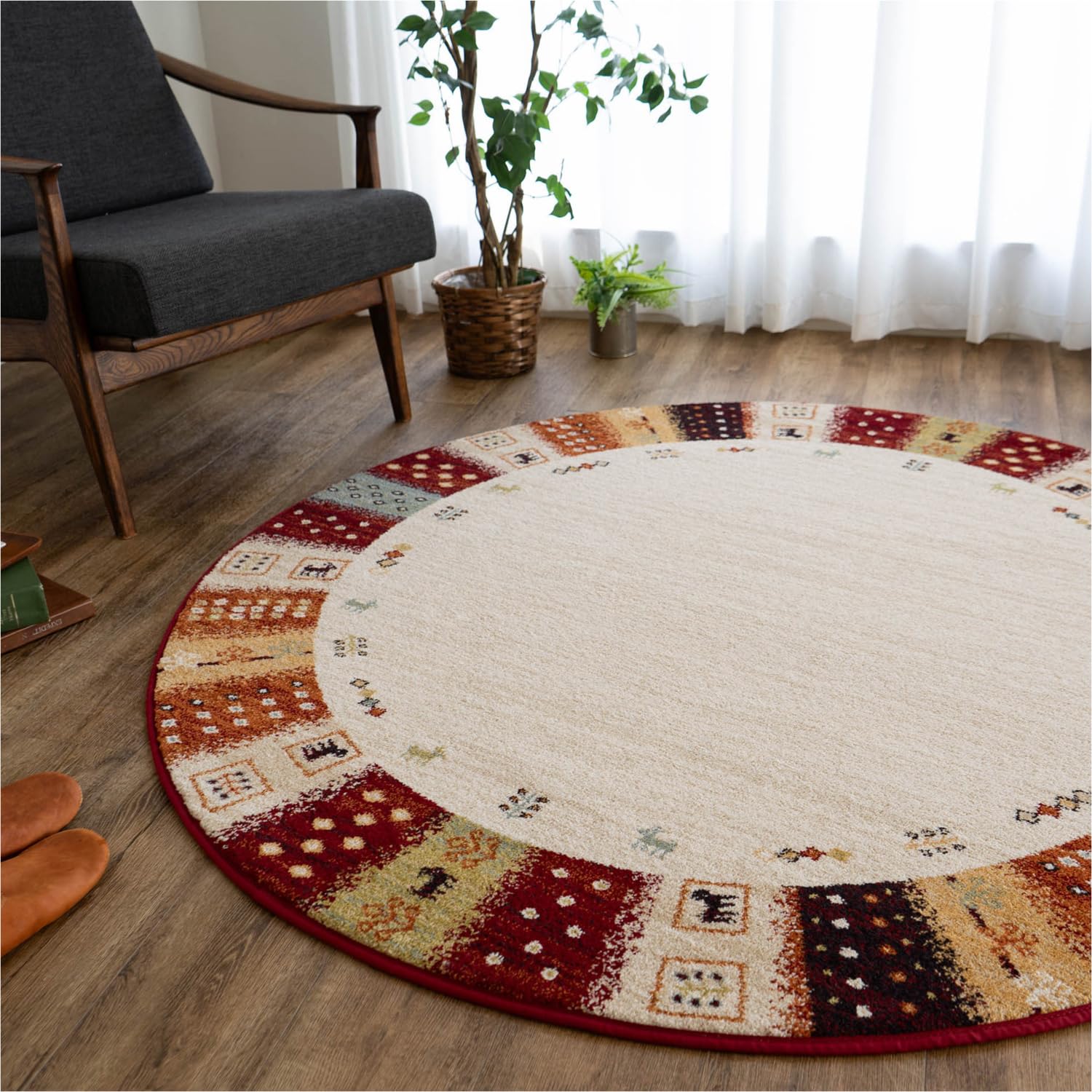 サヤンサヤン 北欧風 ギャベ柄 円形 丸 ラグマット オアシス2 直径 160 レッド ベルギー製