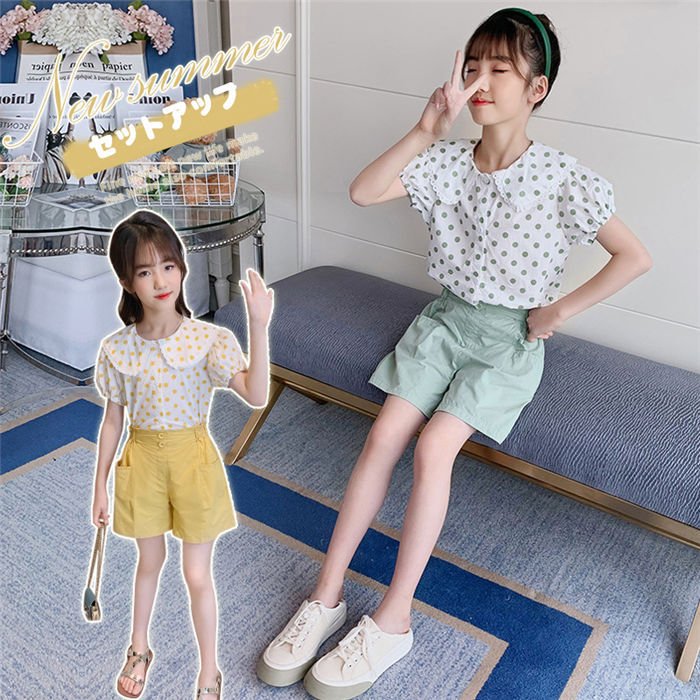 子供服 セットアップ キッズ 女の子 韓国子供服 上下セット 2点セット 半袖 Tシャツ ショートパ