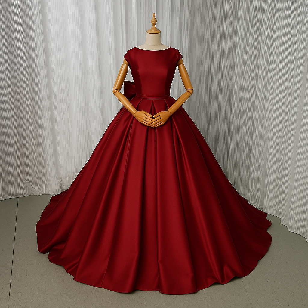 カラードレス ボルドー色 ミカドサテン バックレス セクシー ふっくら柔らかなバックリボン 結婚式 前撮り お呼ばれ/二次会