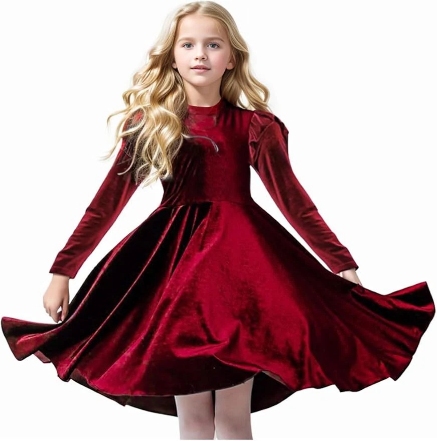 2025年 女の子用 フリル 長袖 カジュアル 春秋 ドレス プリンセスドレス クリスマスパーティー パフォーマンスコスチューム クロスボーダー