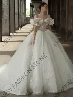 ワンショルダーウェディングドレス2024新型高級質感フレンチサイズウェディングドレス-93