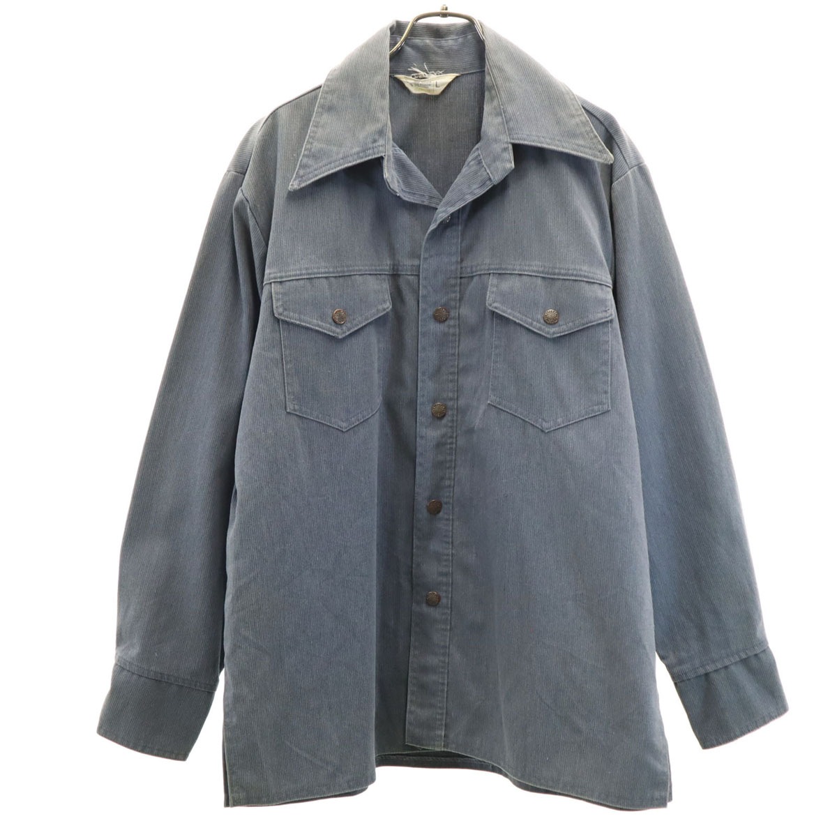 JCPenney ジェイシーペニー 70s ヴィンテージ 細畝 シャツジャケット L チャコールグレー メンズ 古着
