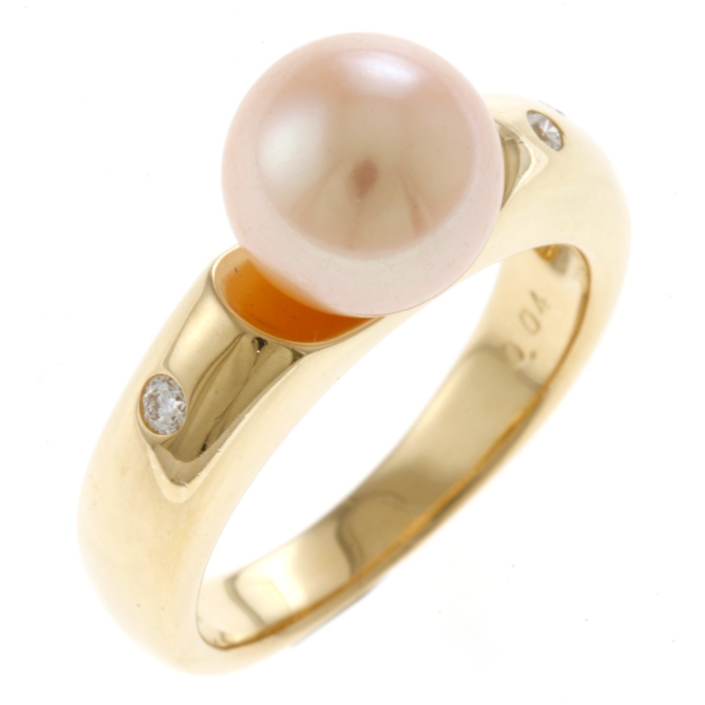 ゴージャス リング 指輪 10号 18金 K18イエローゴールド パール ダイヤモンド 0.04ct 中古 美品