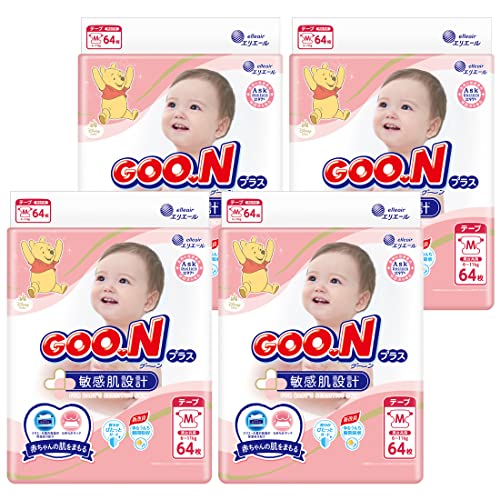 【テープ Mサイズ】グーンプラス 敏感肌設計 (6~11ｋｇ) 256枚(64枚×4) [ケース販売] ディズニーデザイン