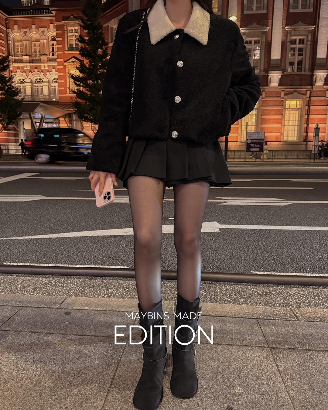 ウールプリーツミニスカート(裏地パンツ付き)韓国ファッション レディース