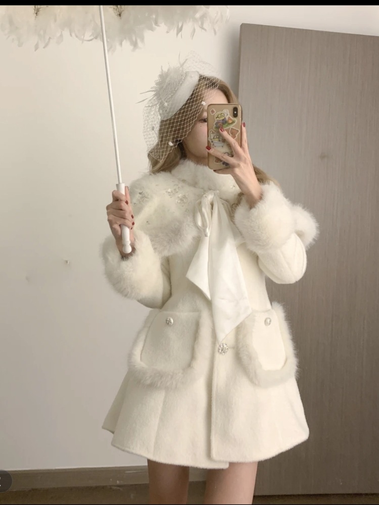 冬の韓系令嬢風優しい毛並みのパッチワーク中大人服精致保温純欲風毛コート女